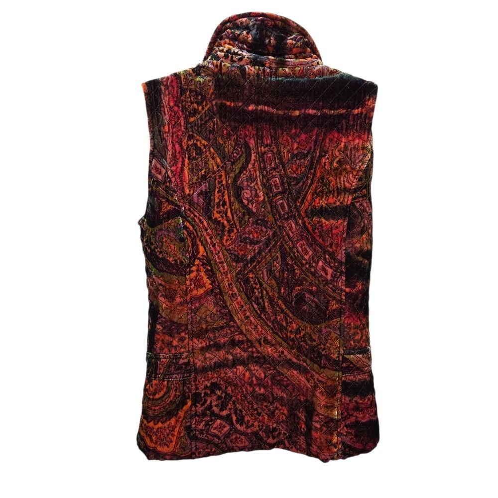Chico's Vintage Silk Quilted Paisley Print Full Zip Vest Size 0 Small - Picture 2 of 6